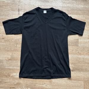 DEADSTOCK Vintage Jerzees RUSSELL Black Blank V Neck 80s 50/50 L USA Nos